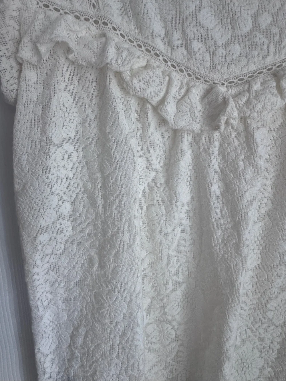 LOFT Lace and Ruffle Knit Short Sleeve Top, Cottagecore, Romantic Lace Top